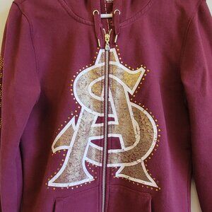 ASU Sun Devils Full Zip Up Hoodie Sweatshirt Jacket, Maroon, Womens Size M